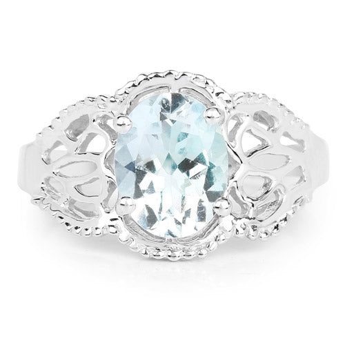 Bague de fiançailles en argent sterling avec aquamarine véritable de 1,50 carat