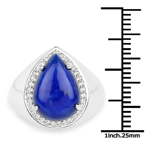 Anillo de Compromiso de Plata Esterlina con Lápiz Lazuli y Circonitas Blancas de 5.52 Quilates