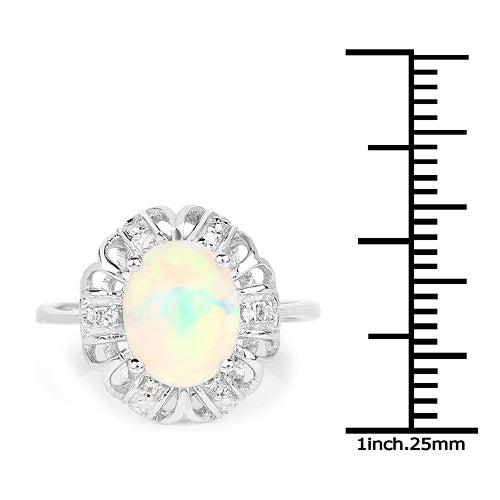 Bague en argent sterling avec opale éthiopienne véritable de 1,73 carat et topaze blanche