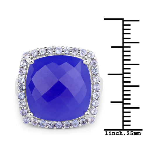 11.56 Carat Blue Chalcedony & Tanzanite Sterling Silver Ring