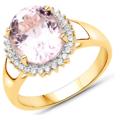 Bague en argent sterling avec kunzite véritable de 4,81 carats et zircon blanc