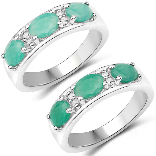 1.38 Carat Genuine Emerald and White Topaz Sterling Silver Ring