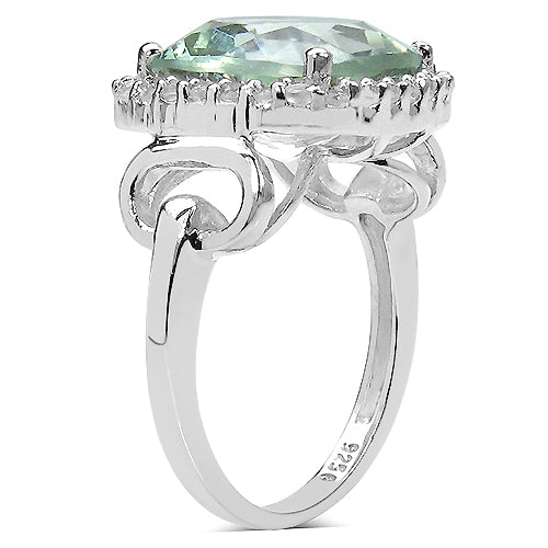 Bague en argent sterling avec améthyste verte de 5,86 carats et diamants