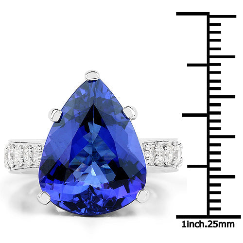Anillo de 11.40 quilates de tanzanita genuina y diamantes blancos en oro blanco de 18 quilates