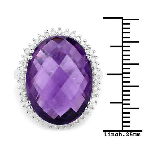 14.90 Carat Amethyst and Diamond Sterling Silver Ring