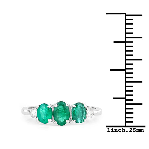 Bague en émeraude zambienne véritable de 1,14 carat et diamants blancs en or blanc 14 carats