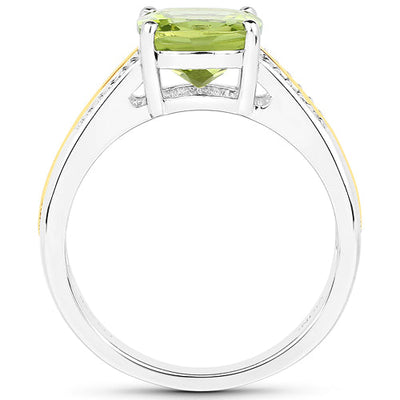 2.20 Carat Genuine Peridot and Diamond 14K Gold Ring