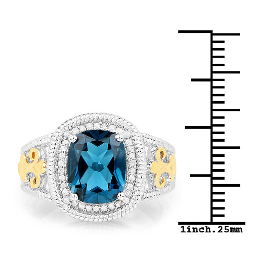 3.59 Carat London Blue Topaz & Diamond 14K Gold Ring