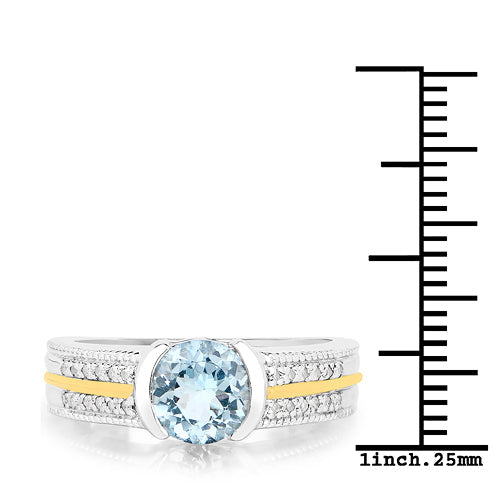 Bague en Or 14K avec Aigue-marine et Diamants de 1,37 Carat