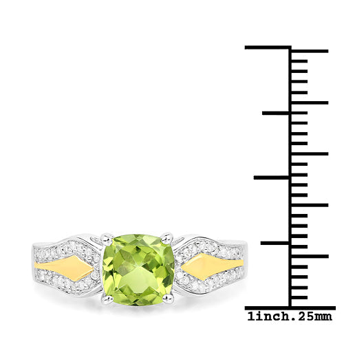 Bague en Or 14K avec Péridot et Diamant de 1,64 Carat