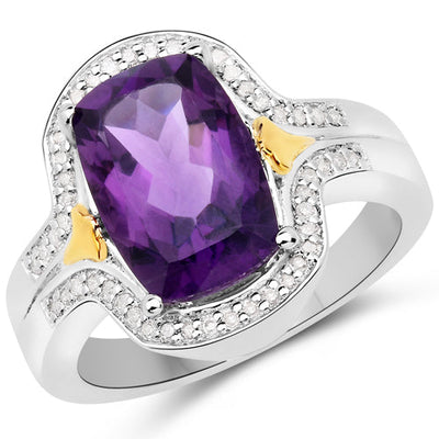 3.43 Carat Amethyst and Diamond Sterling Silver Engagement Ring