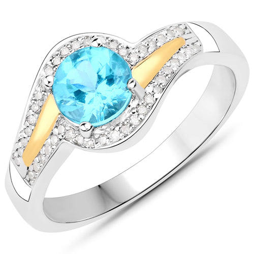 Bague en argent sterling avec apatite et diamant de 0,92 carat