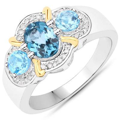 1.64 Carat London Blue Topaz & Diamond Sterling Silver Ring