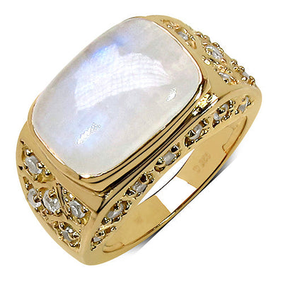 Bague en argent sterling avec pierre de lune blanche arc-en-ciel et topaze de 8,08 carats