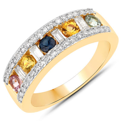 1.53 Carat Multi Sapphire & .925 Sterling Silver Engagement Ring
