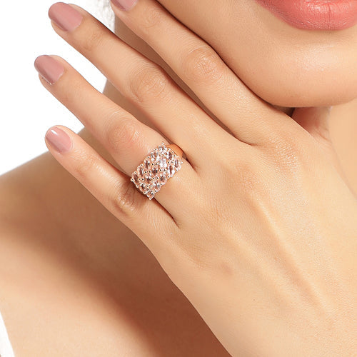 Anillo de Morganita Genuina Baño de Oro Rosa de 14K de 3.30 Quilates