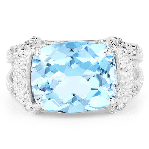 4.78 Carat Blue Topaz & White Topaz Sterling Silver Ring