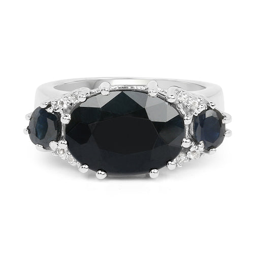 Bague en argent sterling avec saphir noir de 8,62 carats et topaze blanche
