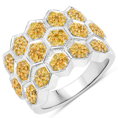 0.75 Carat Genuine Yellow Diamond Sterling Silver Engagement Ring