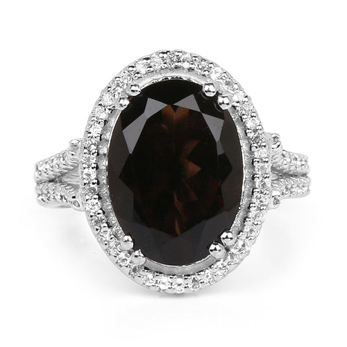 5.80 Carat Smoky Quartz & White Topaz Sterling Silver Ring