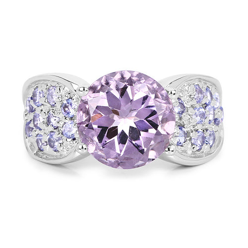 4.07 Carat Genuine Amethyst & Tanzanite Sterling Silver Ring