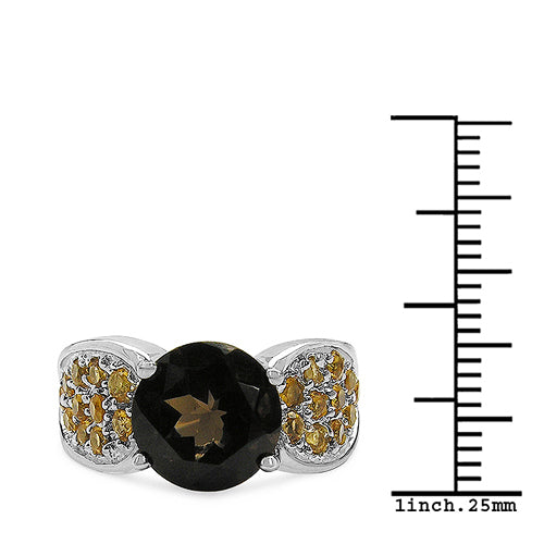 Anillo de Plata Esterlina con Cuarzo Ahumado y Citrino de 3.78 Quilates