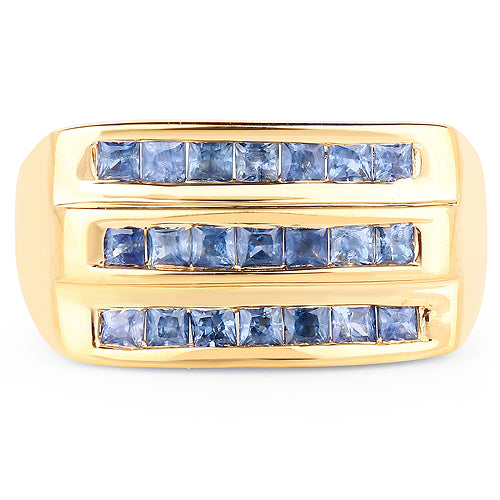 Bague en cluster en saphir bleu plaqué or jaune 14K
