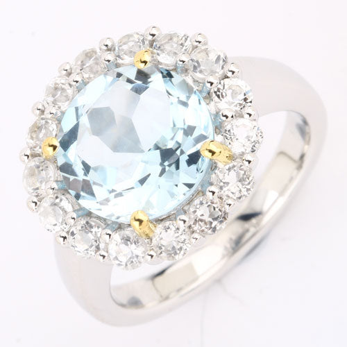Bague de fiançailles en argent sterling avec topaze bleue et topaze blanche de 5,20 carats
