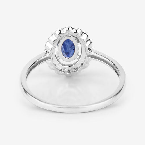 0.52 Carat Blue Sapphire & White Diamond 14K White Gold Engagement Ring