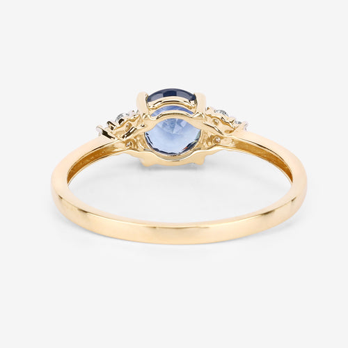 Anillo de Zafiro Azul y Diamante de 1.08 Quilates en Oro Amarillo de 14K