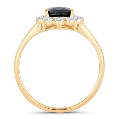 Bague Halo en Saphir Bleu et Diamants de 1,46 Carat en Or Jaune 10K