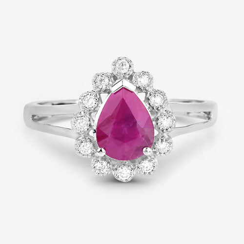 Anillo de Compromiso de Rubí y Diamante de 1.31 Quilates en Oro Blanco de 10K