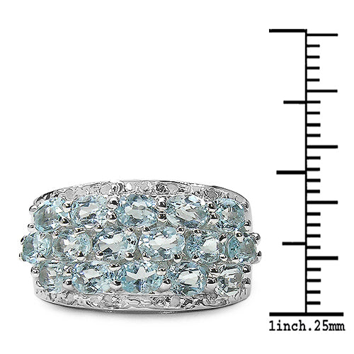 Anillo de Plata Esterlina con Topacio Azul y Topacio Blanco de 3.24 Quilates