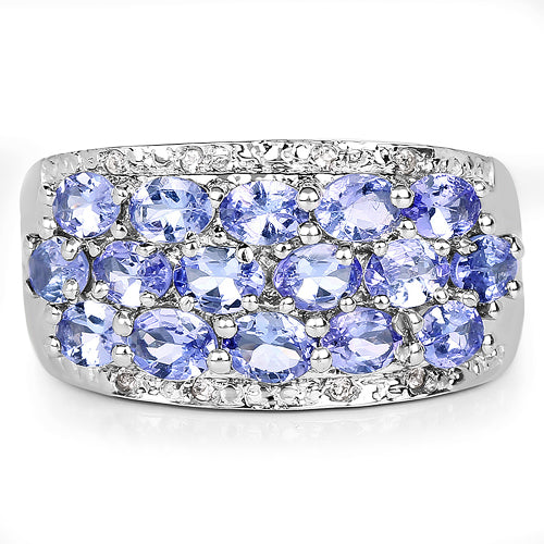 2.76 Carat Genuine Tanzanite & White Topaz Sterling Silver Ring