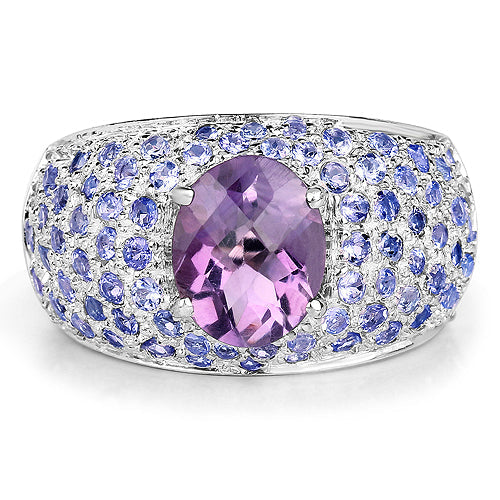 4.21 Carat Genuine Amethyst and Tanzanite Sterling Silver Ring