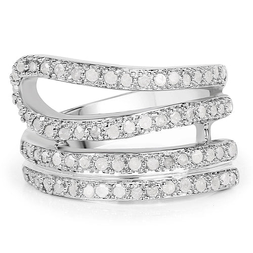 0.83 Carat Genuine White Diamond Sterling Silver Engagement Ring