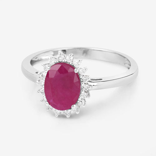1.58 Carat Ruby and White Diamond 10K White Gold Engagement Ring