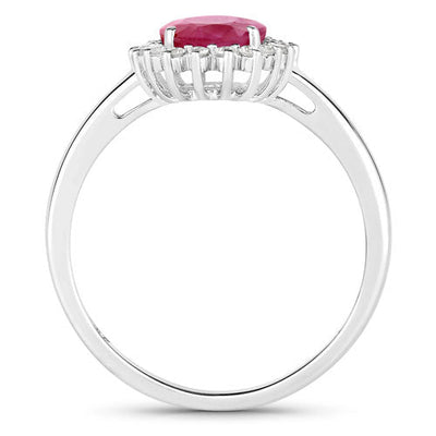 Bague de fiançailles en or blanc 10K avec rubis de 1,58 carat et diamants blancs