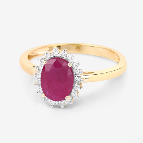 Bague en or jaune 10K avec rubis véritable de 1,58 carat et diamants blancs