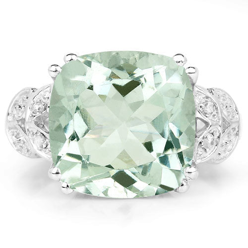 Bague en argent sterling avec améthyste verte de 5,52 carats et diamants blancs