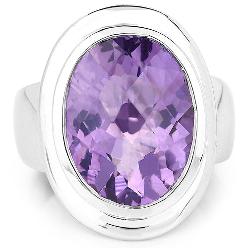 Anillo de Compromiso de Amatista Genuina de 9.01 Quilates en Plata de Ley