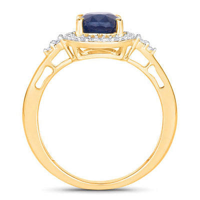 Anillo de Compromiso de Zafiro Azul y Diamante de 1.70 Quilates en Oro Amarillo de 14K
