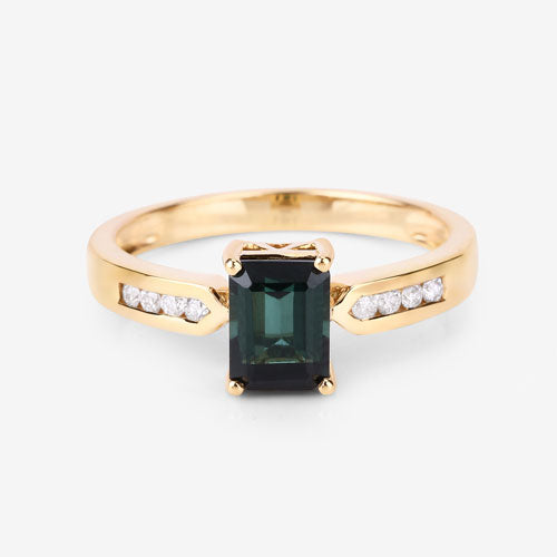 1.19 Carat Green Tourmaline & Diamond 14K Yellow Gold Ring