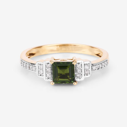 Anillo de 0.72 quilates de turmalina verde y diamante blanco en oro amarillo de 14 quilates