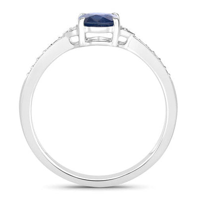 Anillo de Compromiso de Zafiro Azul y Diamante de 1.05 Quilates en Oro Blanco de 10K