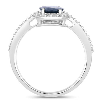 Bague de fiançailles en saphir bleu et diamant de 1,82 carat en or blanc 14K