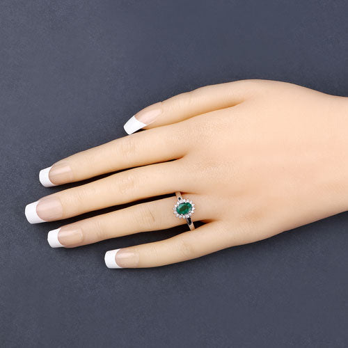 Bague de fiançailles en or blanc 14K avec émeraude zambienne de 0,86 carat et diamants