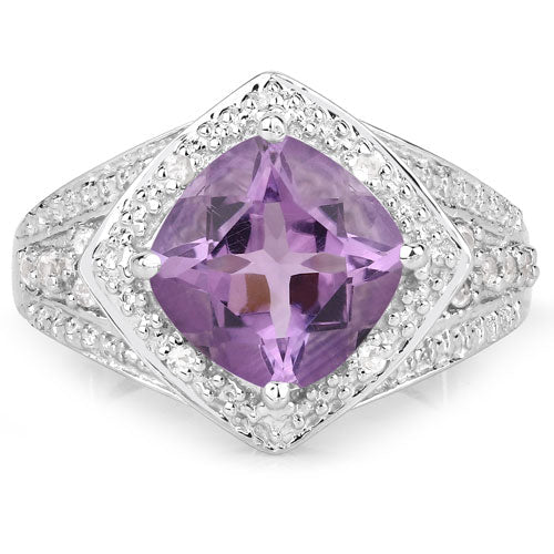 Bague en argent sterling avec améthyste de 2,82 carats et topaze blanche