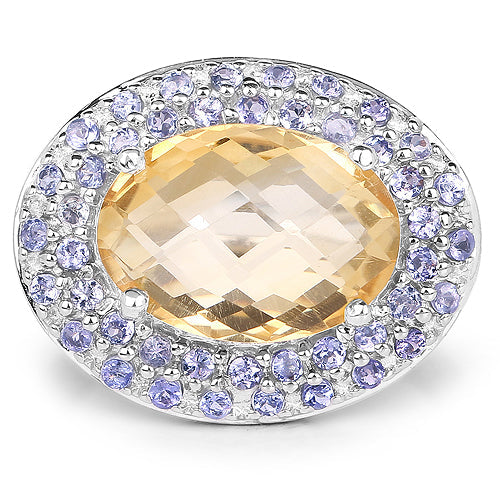 5.78 Carat Genuine Citrine and Tanzanite Sterling Silver Ring