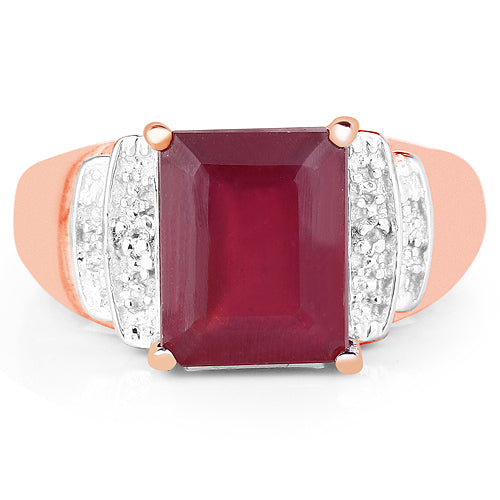 Anillo de Plata Esterlina Baño de Oro Rosa de 14K con Rubí y Topacio Blanco